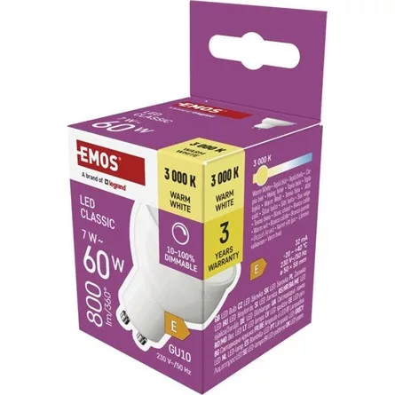 Emos ZQ8155D GU10/7W (60W)/800 lm/meleg fehér/dimmelhető Classic MR16 LED izzó